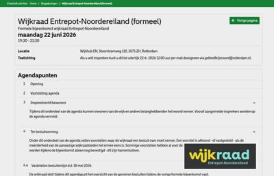 Agenda juni 22 2026 Vergadering wijkraad Entrepot-Noordereiland
