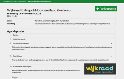 28 sept. 2026 Vergadering wijkraad Entrepot-Noordereiland
